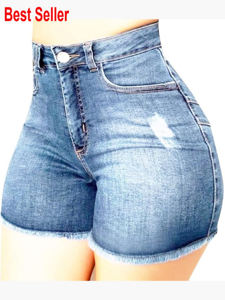 High Waisted Skinny Stretchy Denim Shorts Frayed Raw Hem Distressed